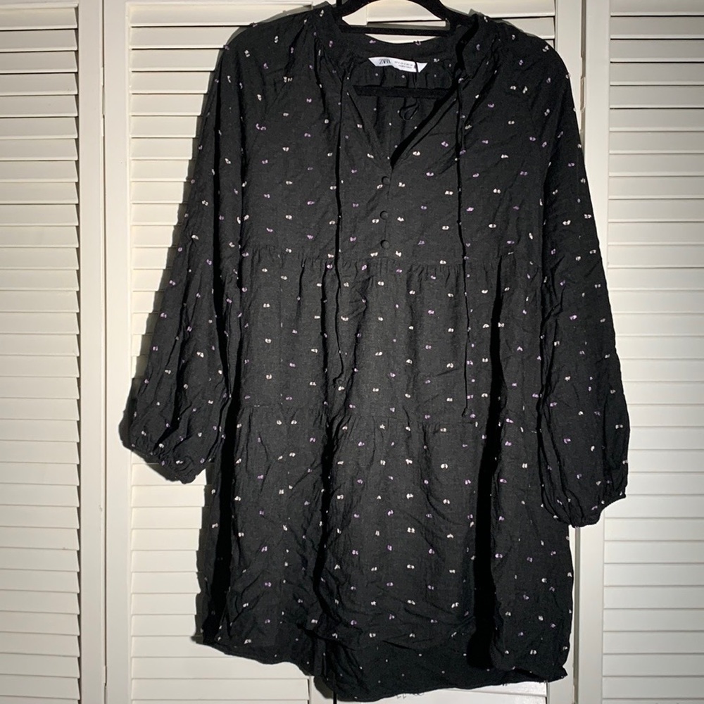 Zara Print Tie Neck Smock Dress